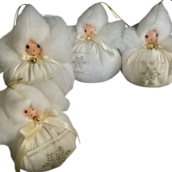 Vintage White Handmade Snow Angel Christmas Ornaments Set of 10 - Picture 7 of 12